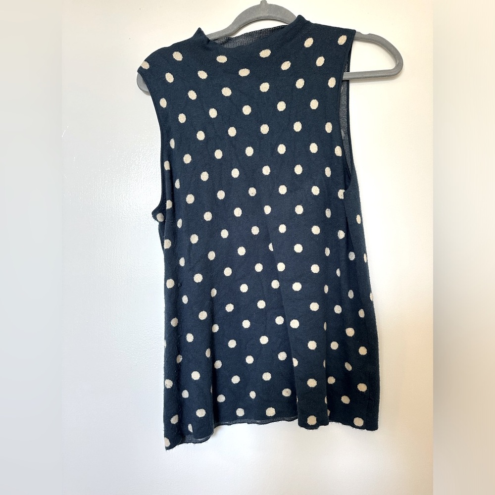 Ann Taylor sleeveless polka dot sweater, navy/white, size L